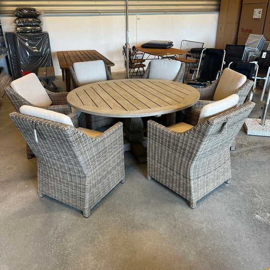 French matbord - Charcoal Ø150 cm + 6 st Silverpine karmstolar - Skyltexemplar