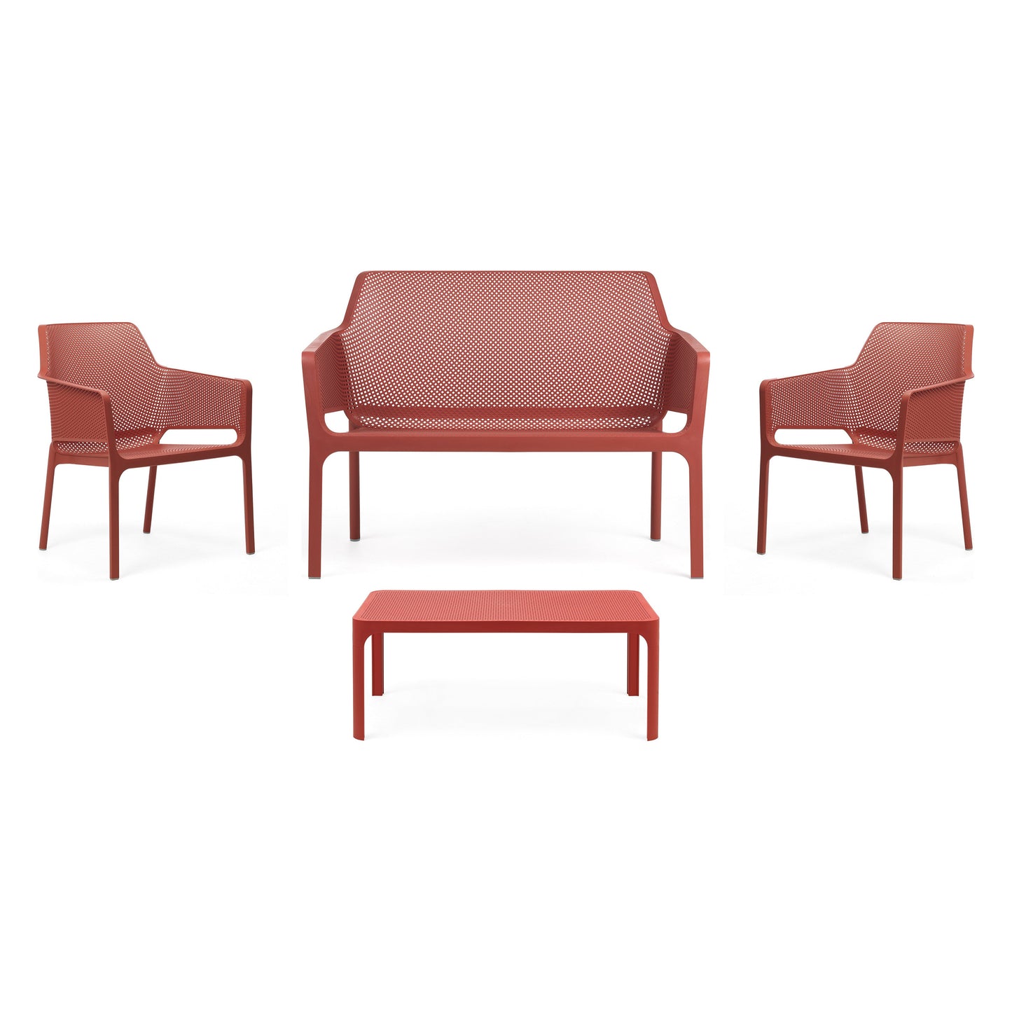 Nardi Net Loungegrupp corallo – Net Bench, två Net Relax och Net Soffbord 100