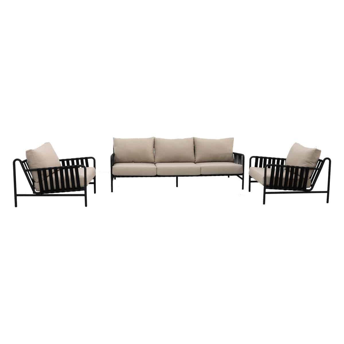 Strap soffgrupp svart/beige – 3-sits soffa och två fåtöljer