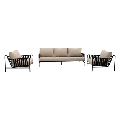 Strap soffgrupp svart/beige – 3-sits soffa och två fåtöljer