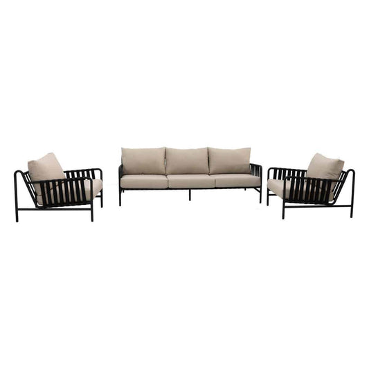 Strap soffgrupp svart/beige – 3-sits soffa och två fåtöljer