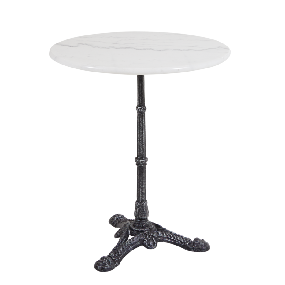 Loire cafebord – Vit marmor/svart Ø60×H72 cm