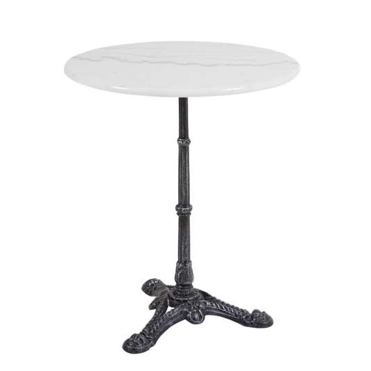 Loire cafebord – Vit marmor/svart Ø60×H72 cm