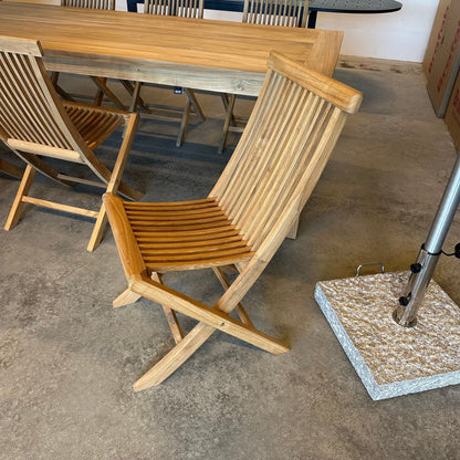 Skyltex: Teak matbord 220×100 cm + 6 st Turin fällstol – Teak