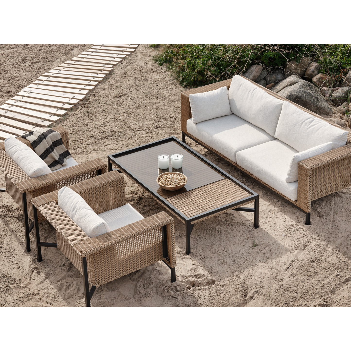 Shell soffgrupp - Rustik/Teddy Rice + Svart soffbord