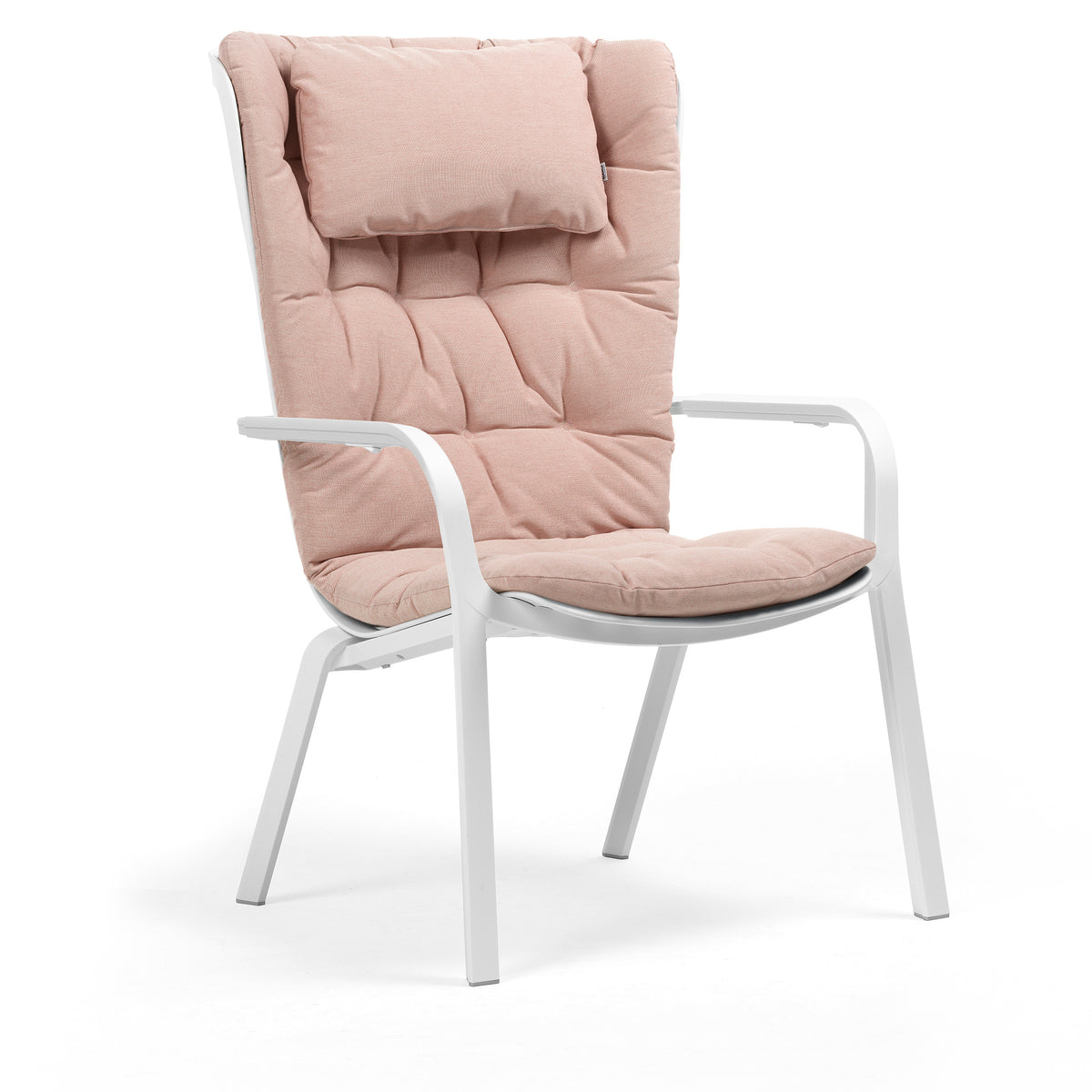 Folio Nackkudde i Rosa Quarzo på Folio Loungefåtölj i Bianco, med Folio Comfort Dyna