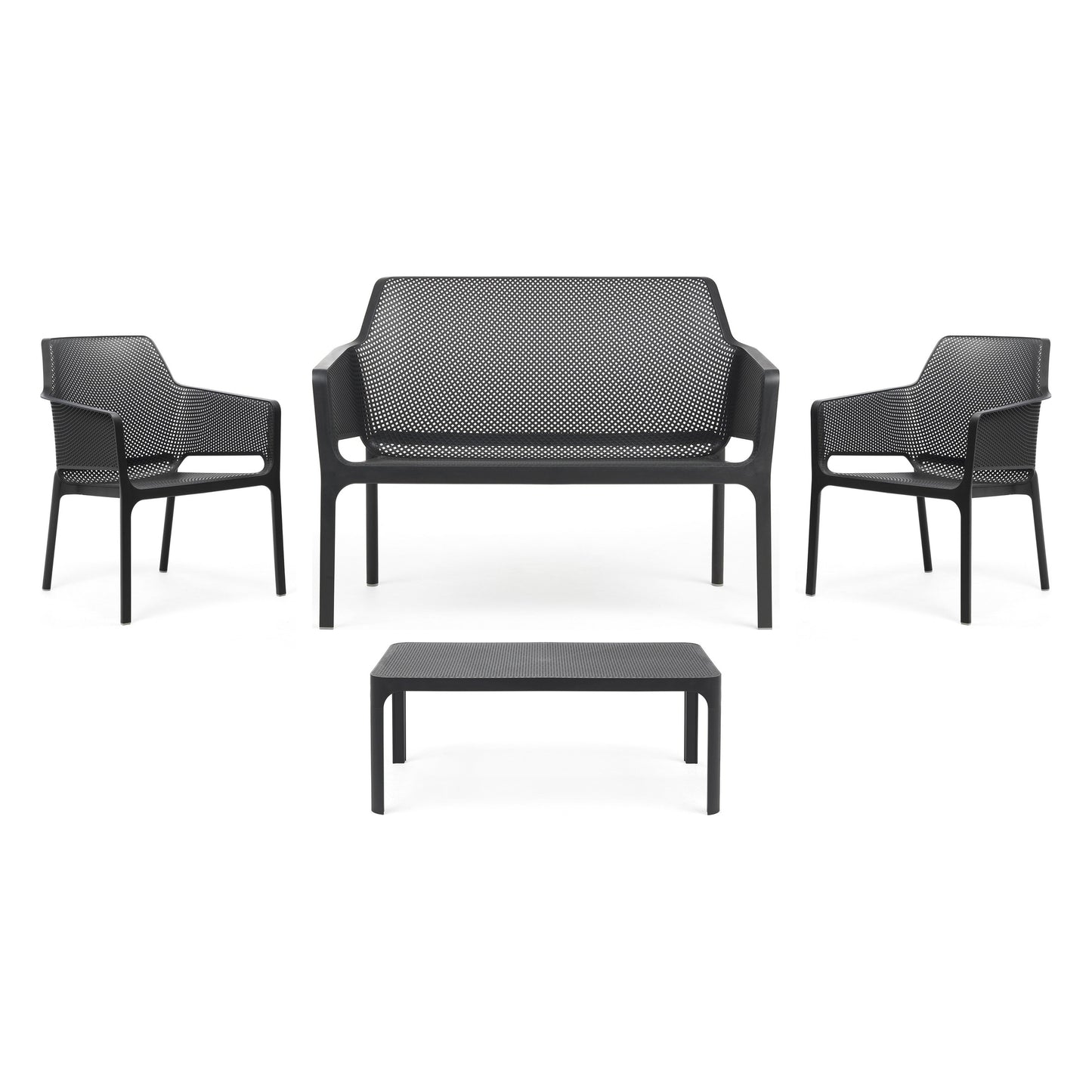 Nardi Net Loungegrupp antracite – Net Bench, två Net Relax och Net Soffbord 100