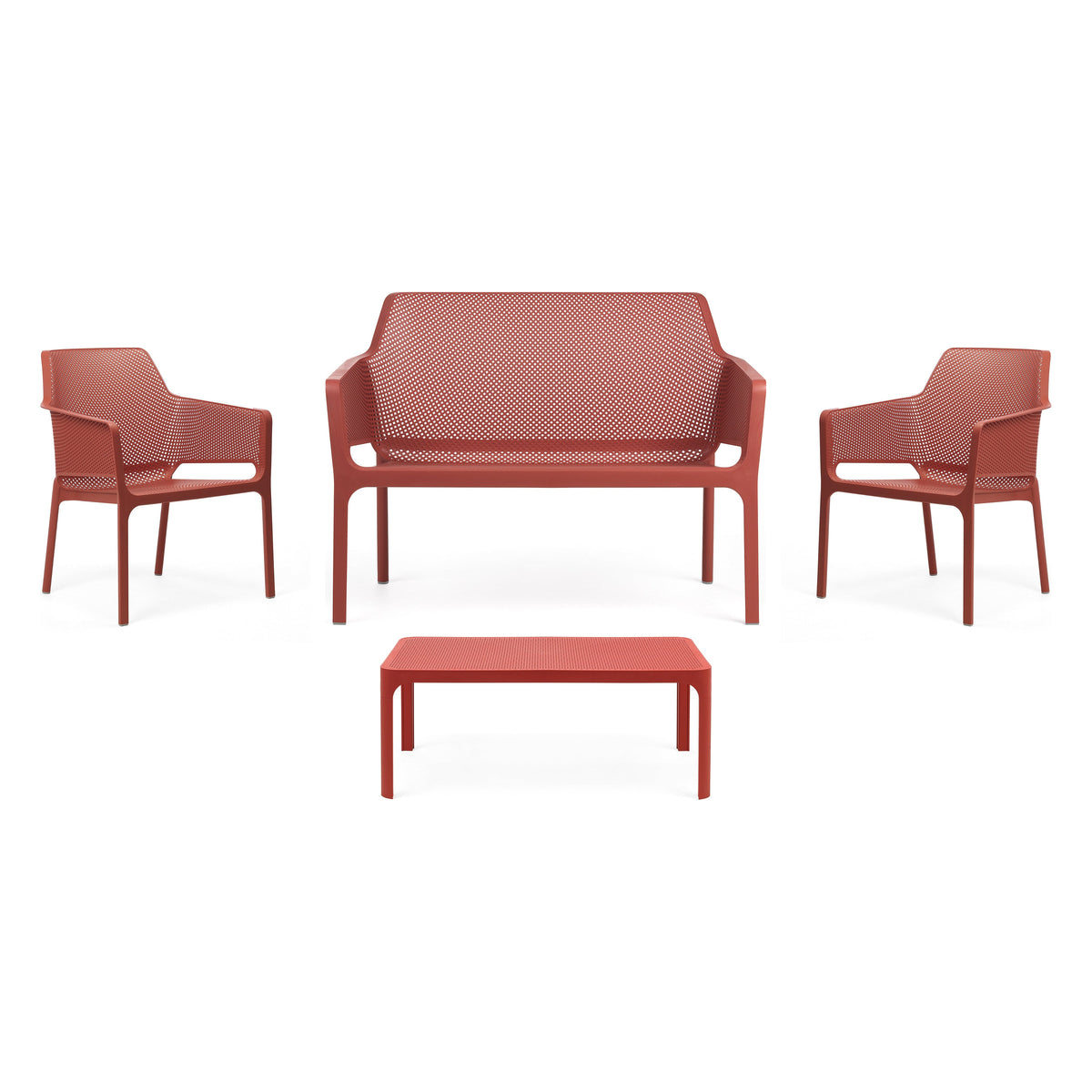 Nardi Net Loungegrupp corallo – Net Bench, två Net Relax och Net Soffbord 100