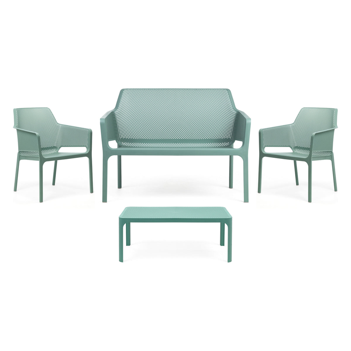 Nardi Net Loungegrupp salice – Net Bench, två Net Relax och Net Soffbord 100