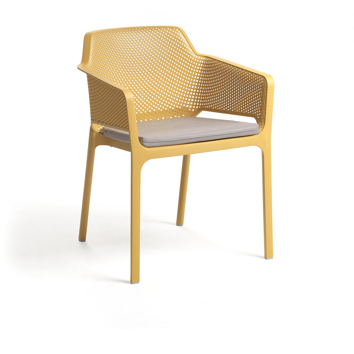 Net Sittdyna i Grigio Sunbrella på Net Karmstol i Senape