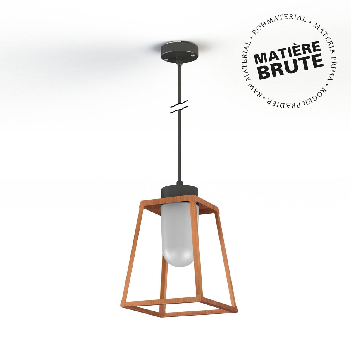 Roger Pradier Lampiok 1 taklampa N°4, rå koppar, frostat glas