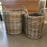 Rottingkorg rund 2-pack grey – stor och liten korg i grå kubu rattan